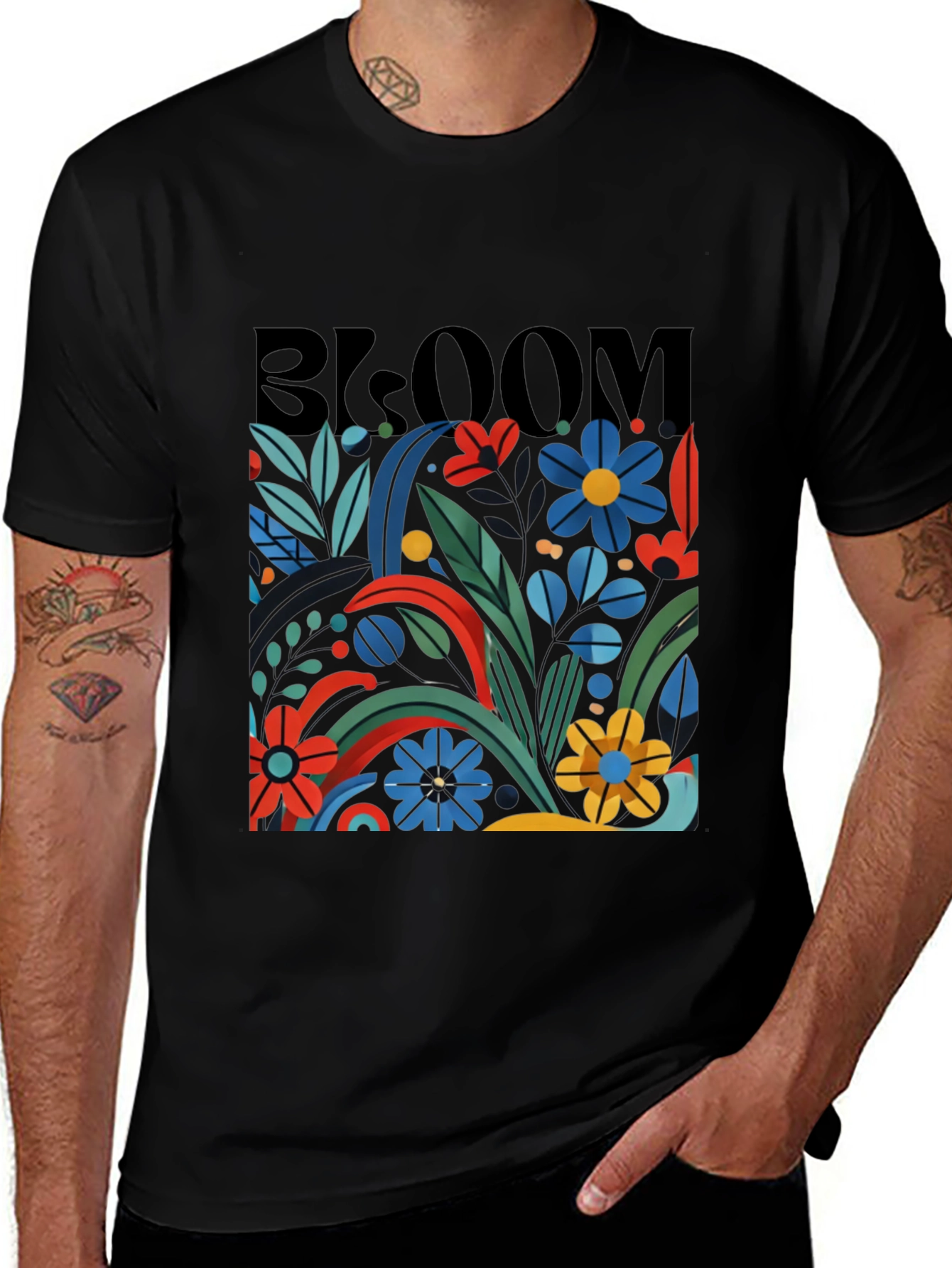 Variant 5 of Bloom Graphic Tee - Black Floral T-Shirt