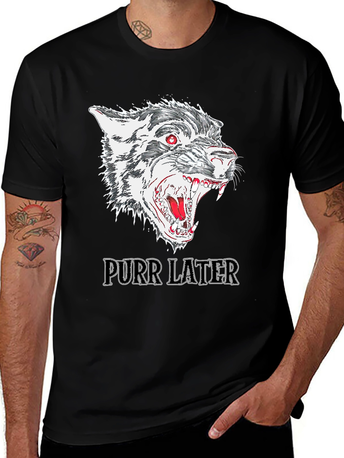 Variant 19 of Purr Later Wolf Graphic Tee - Black