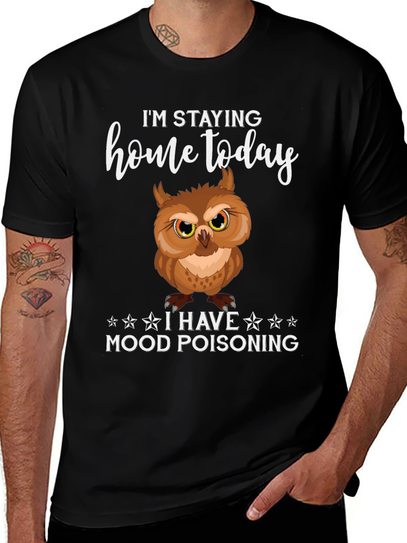Black I'm Staying Home Mood Poisoning Owl Graphic Tee main image