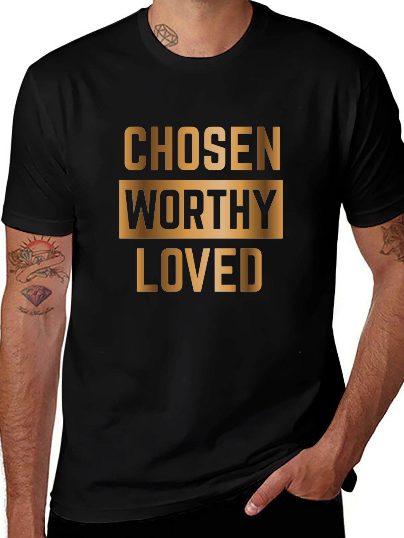 Variant 21 of Chosen Worthy Loved Graphic T-Shirt - Black Cotton Blend