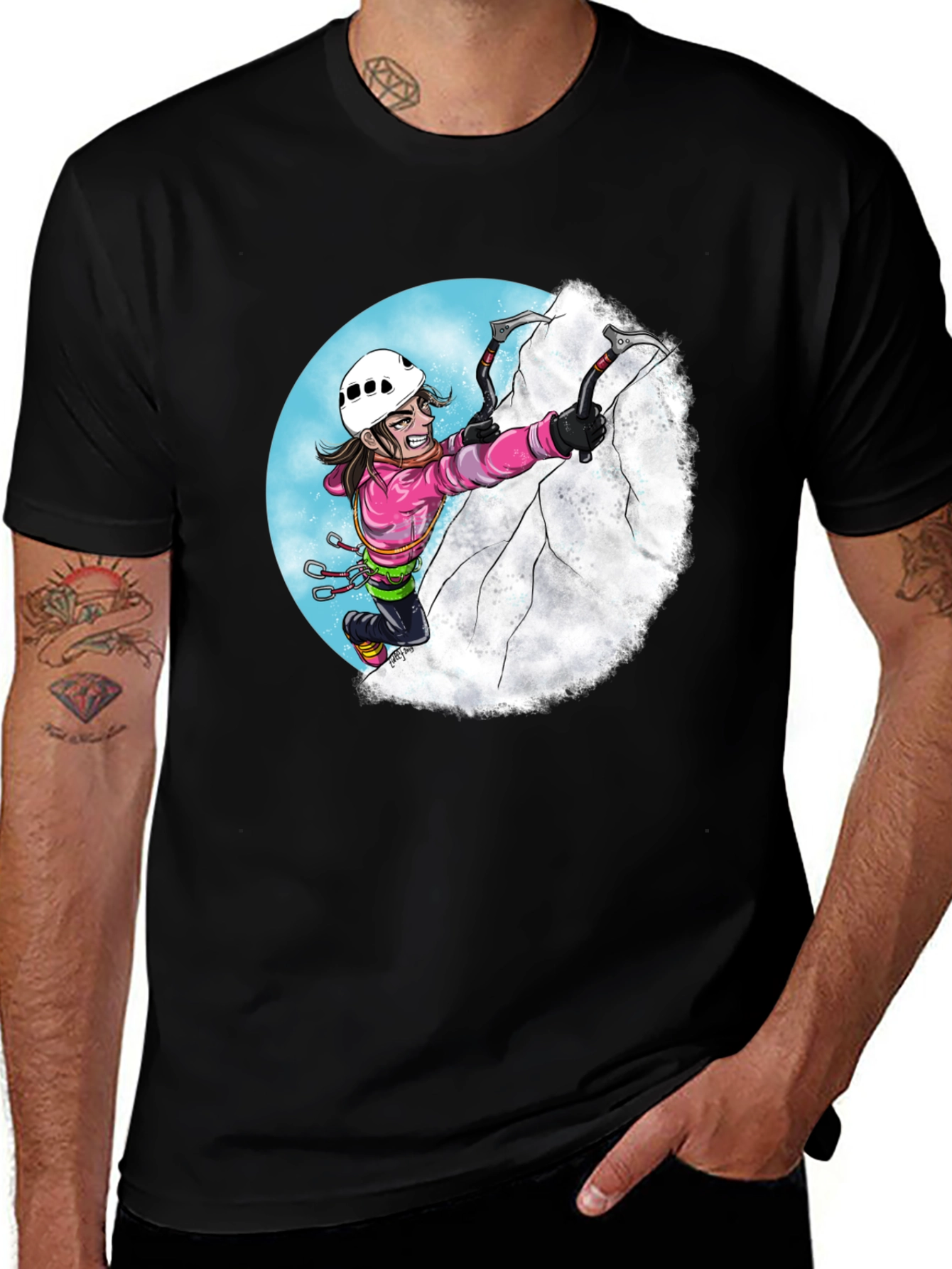 Variant 29 of Climbing Cartoon Graphic Tee - Black