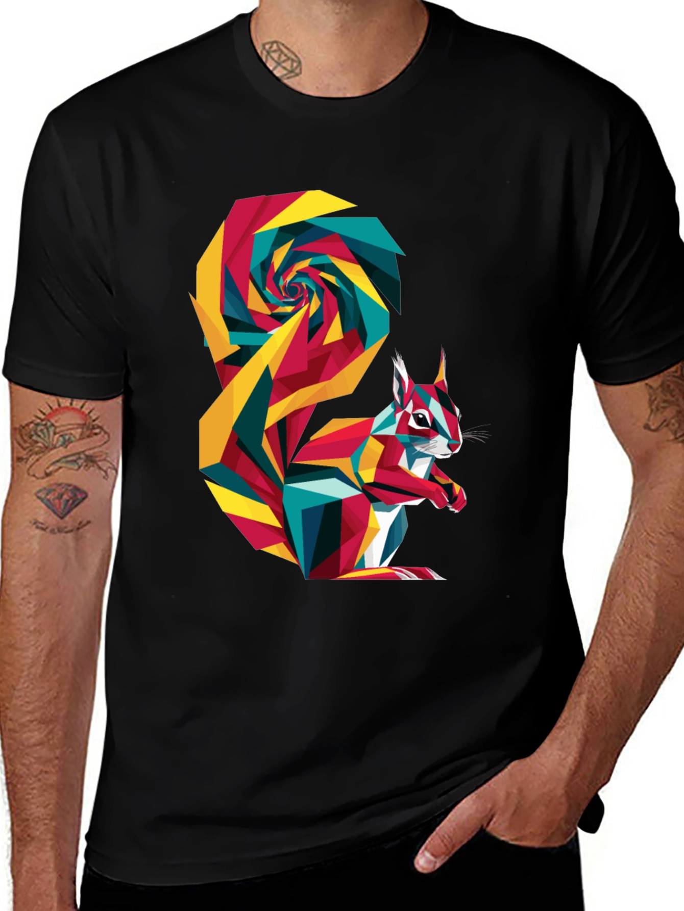 Variant 16 of Geometric Squirrel Graphic Tee - Men's Black T-Shirt