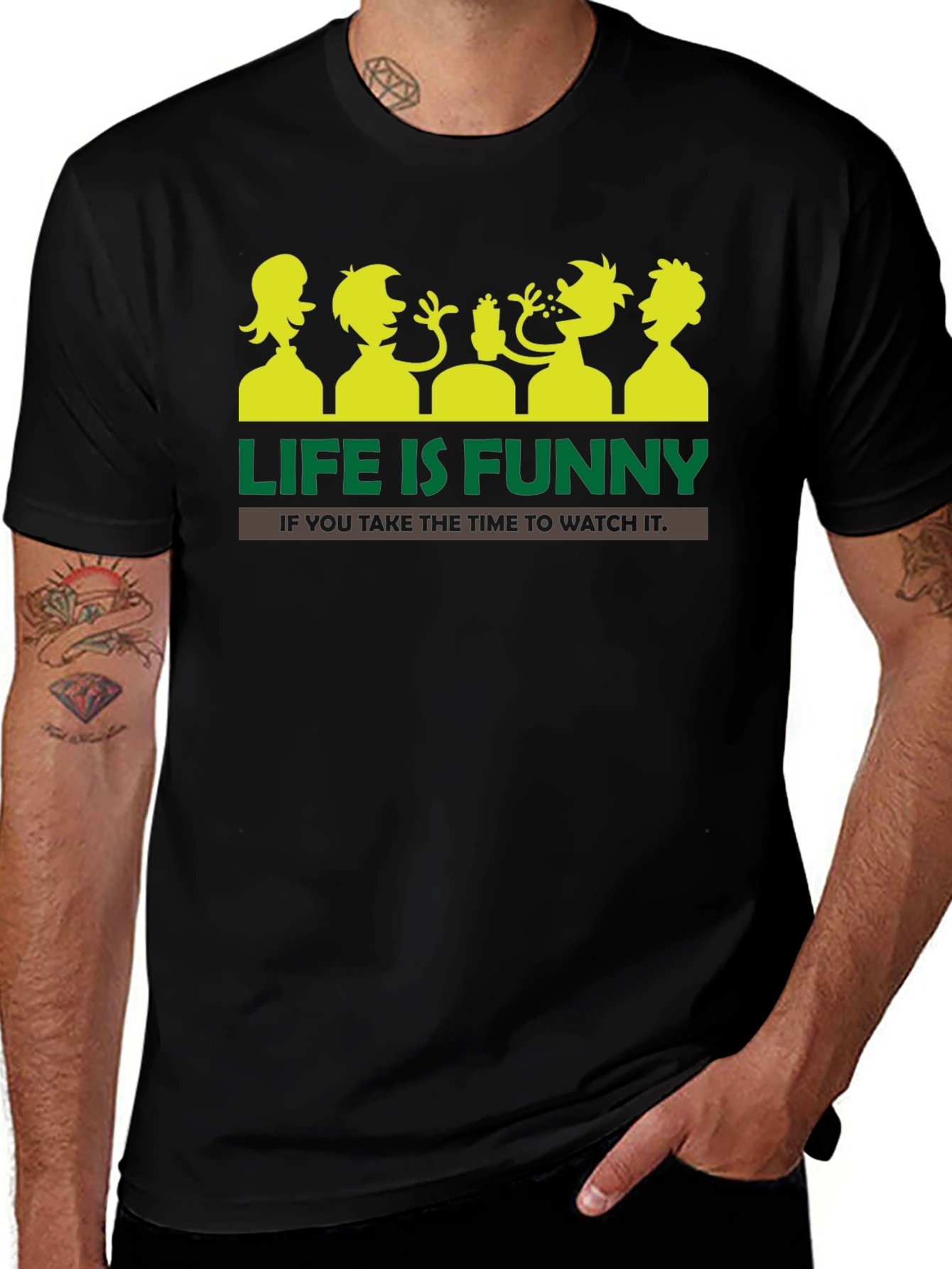 Variant 16 of Life is Funny Graphic T-Shirt - Black Crew Neck