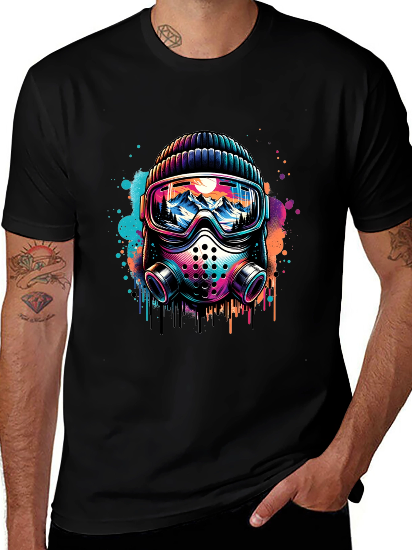 Cool Ski Mask Graphic Tee - Black Cotton Blend