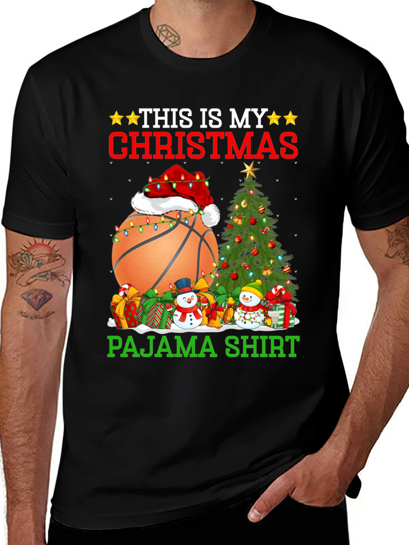 Christmas Basketball Pajama T-Shirt