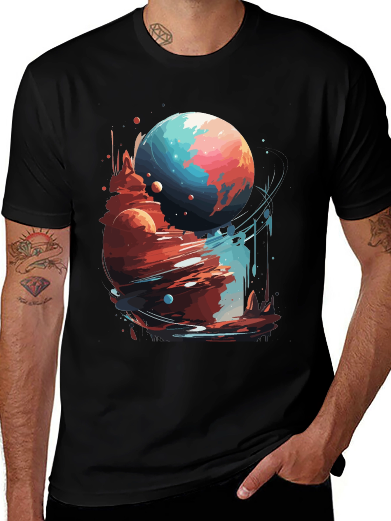 Variant 22 of Cosmic Planet Graphic Tee - Stylish Black T-Shirt
