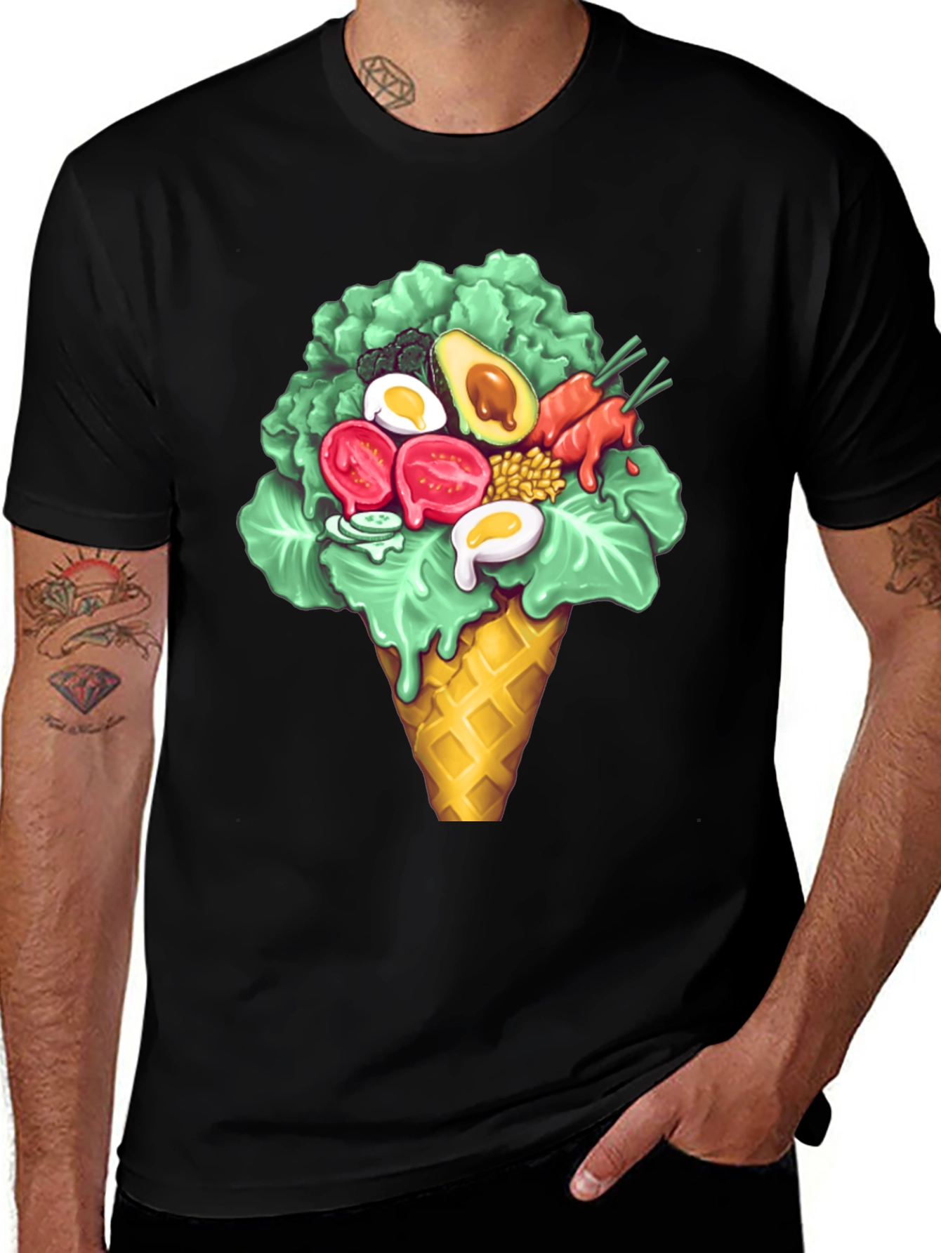 Variant 10 of Salad Ice Cream Cone T-Shirt - Novelty Food Tee