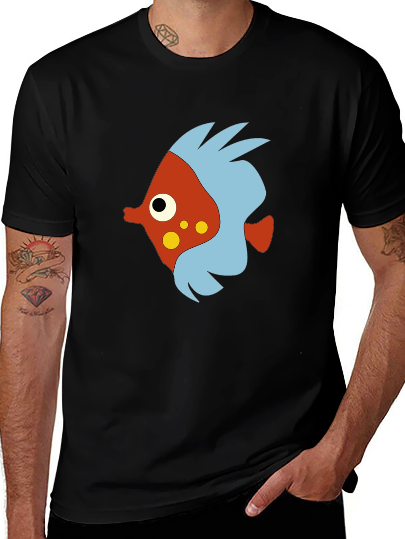 Variant 15 of Cartoon Fish Graphic Black T-Shirt