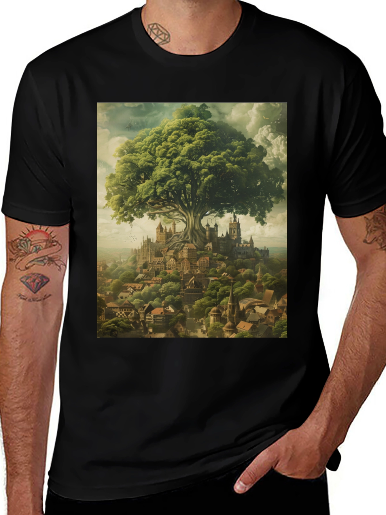 Variant 5 of Enchanted Tree City Graphic Tee