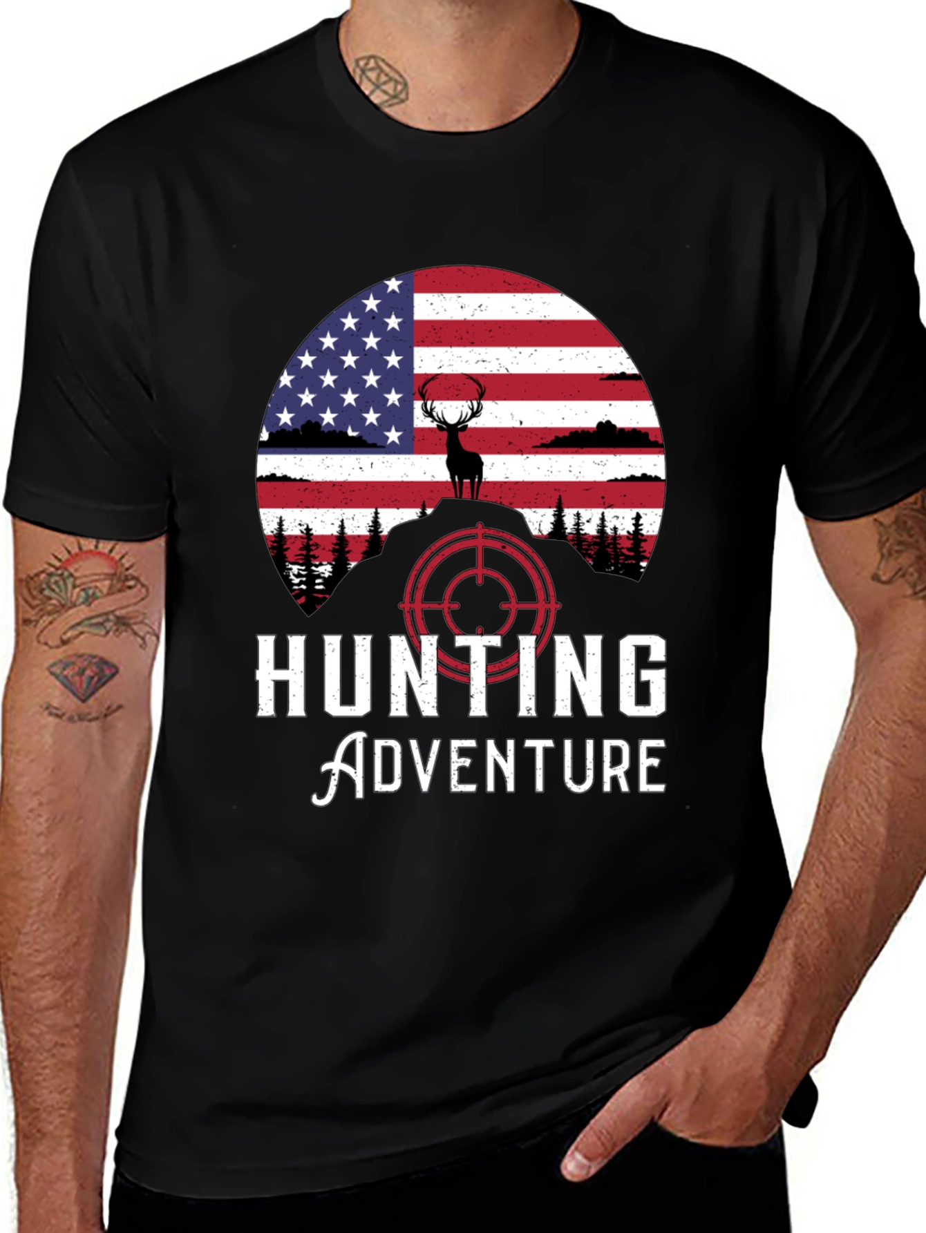 Hunting Adventure Tee - USA Flag Deer Graphic