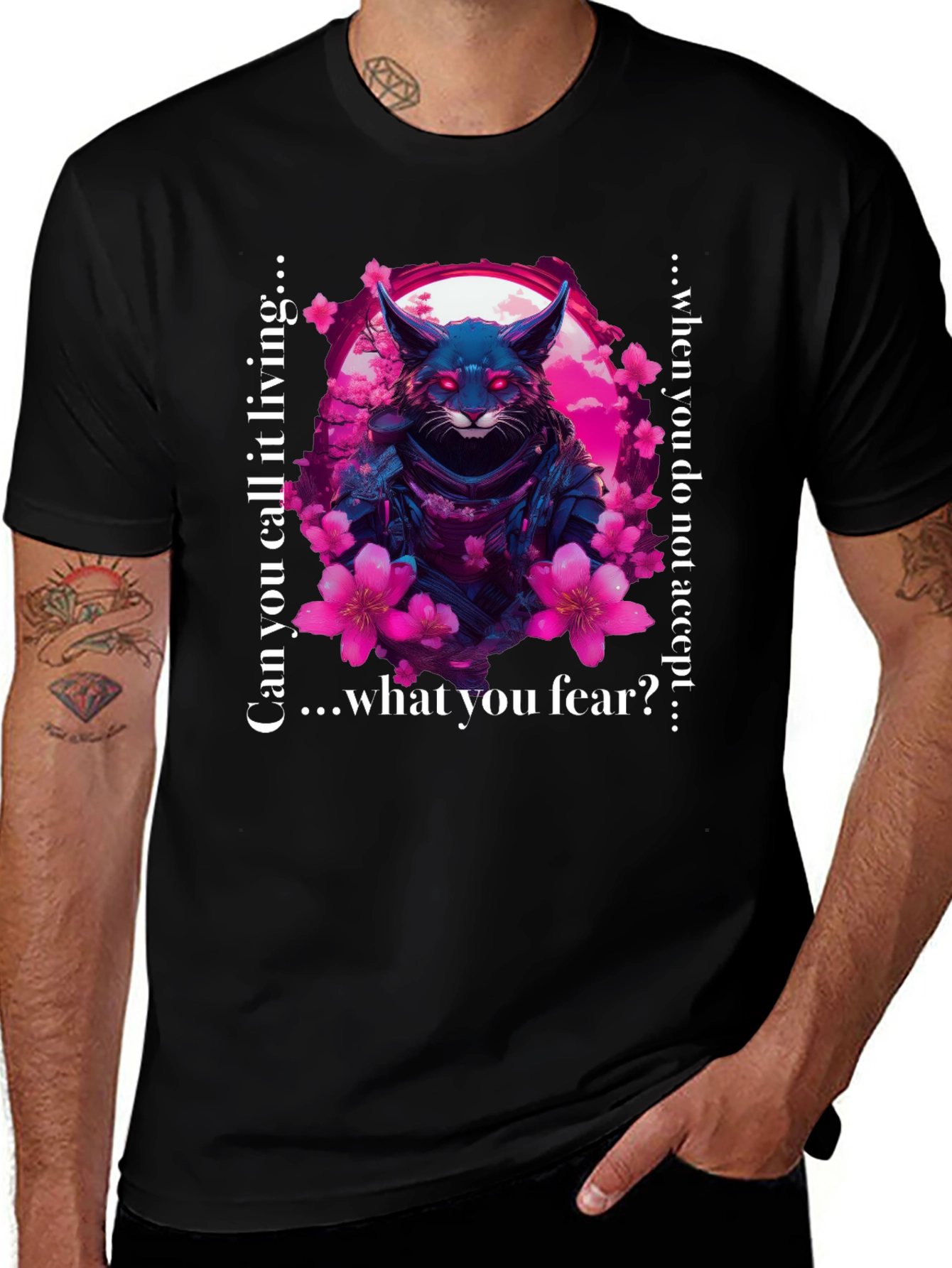 Variant 22 of Samurai Cat Graphic T-Shirt - Live Without Fear!