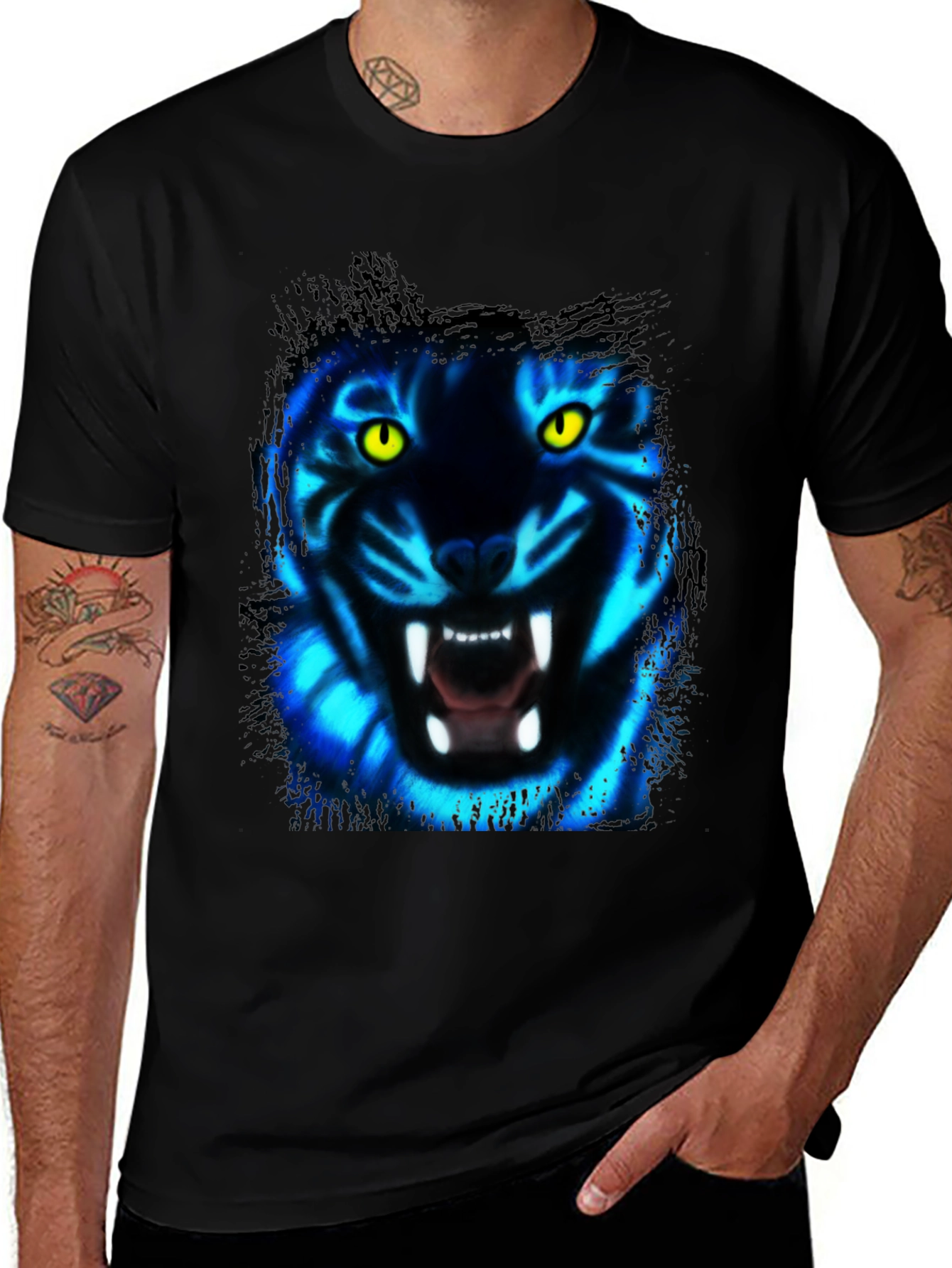 Variant 21 of Neon Tiger Graphic Print Black T-Shirt