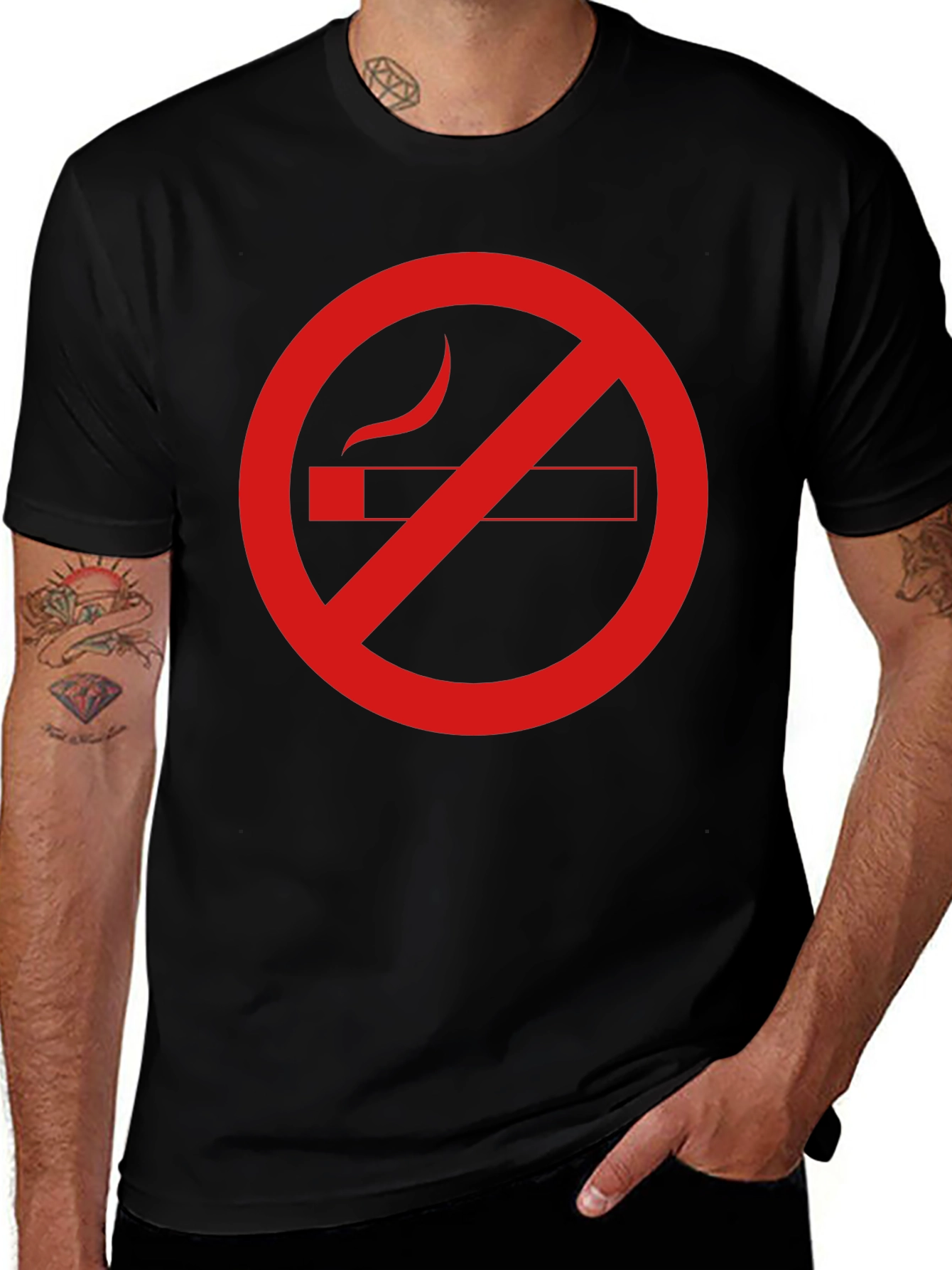 Black No Smoking Graphic Tee - Black Cotton Casual T-Shirt main image