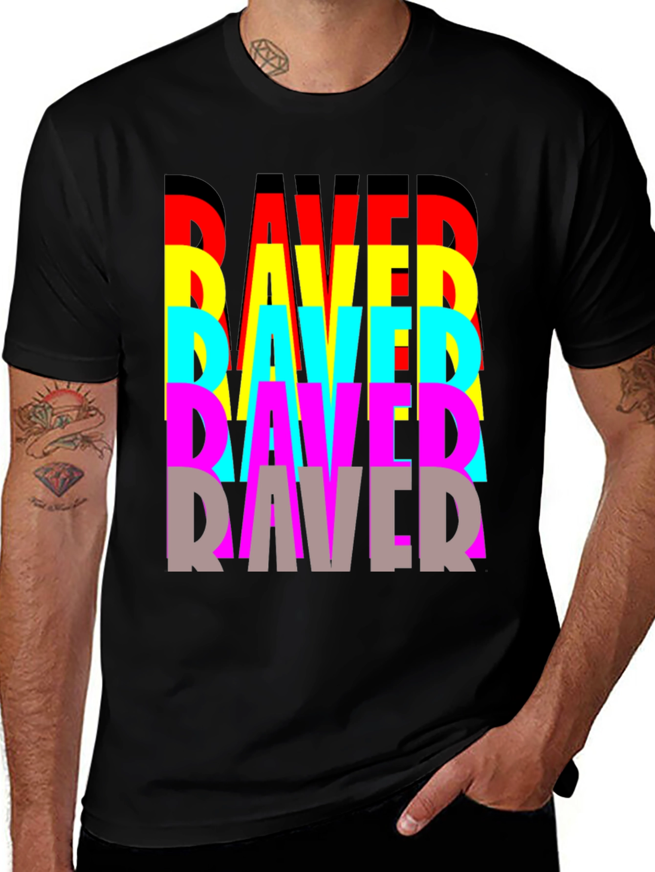 Raver Text Graphic Black T-Shirt