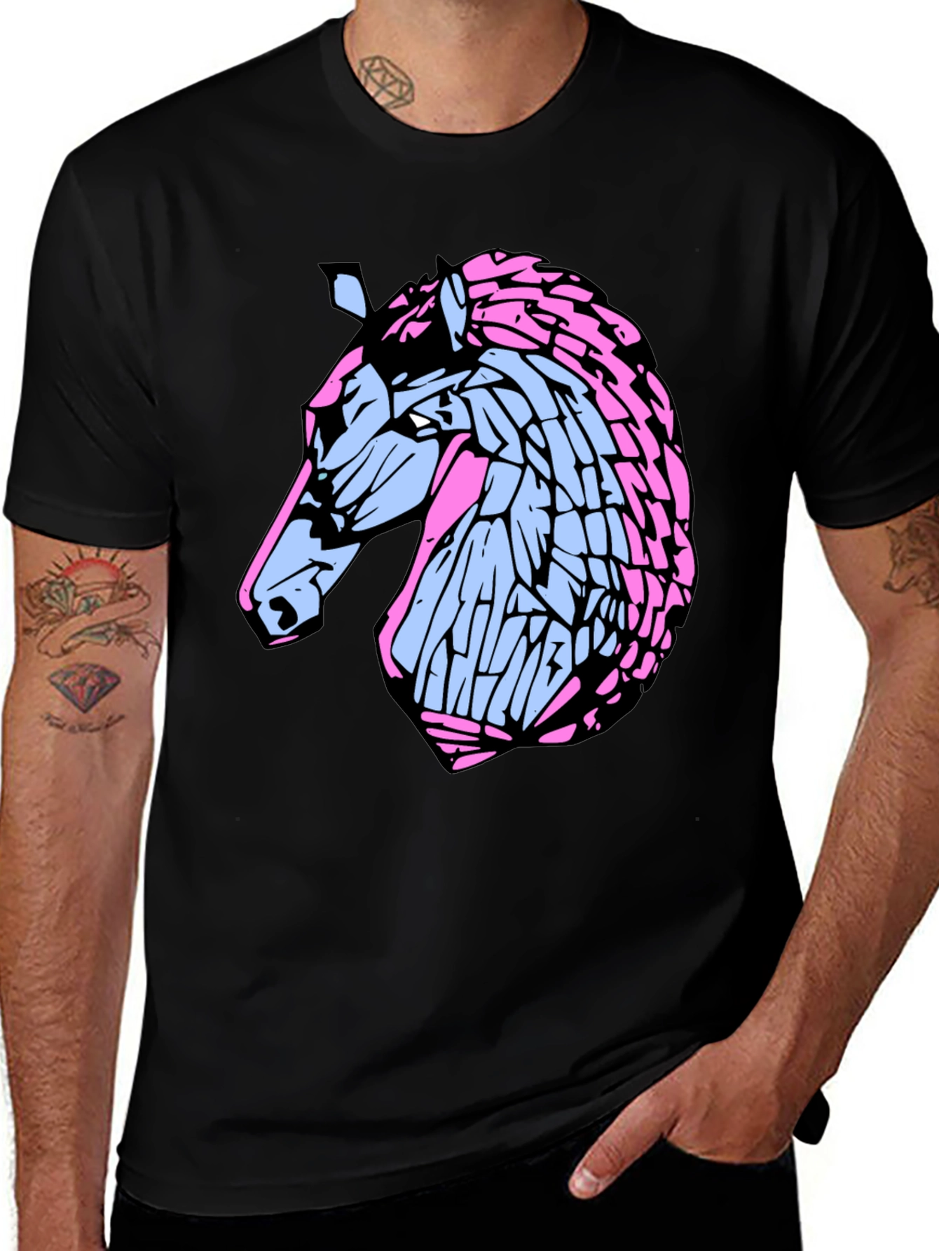 Cool Horse Graphic Tee - Black Cotton Casual Shirt