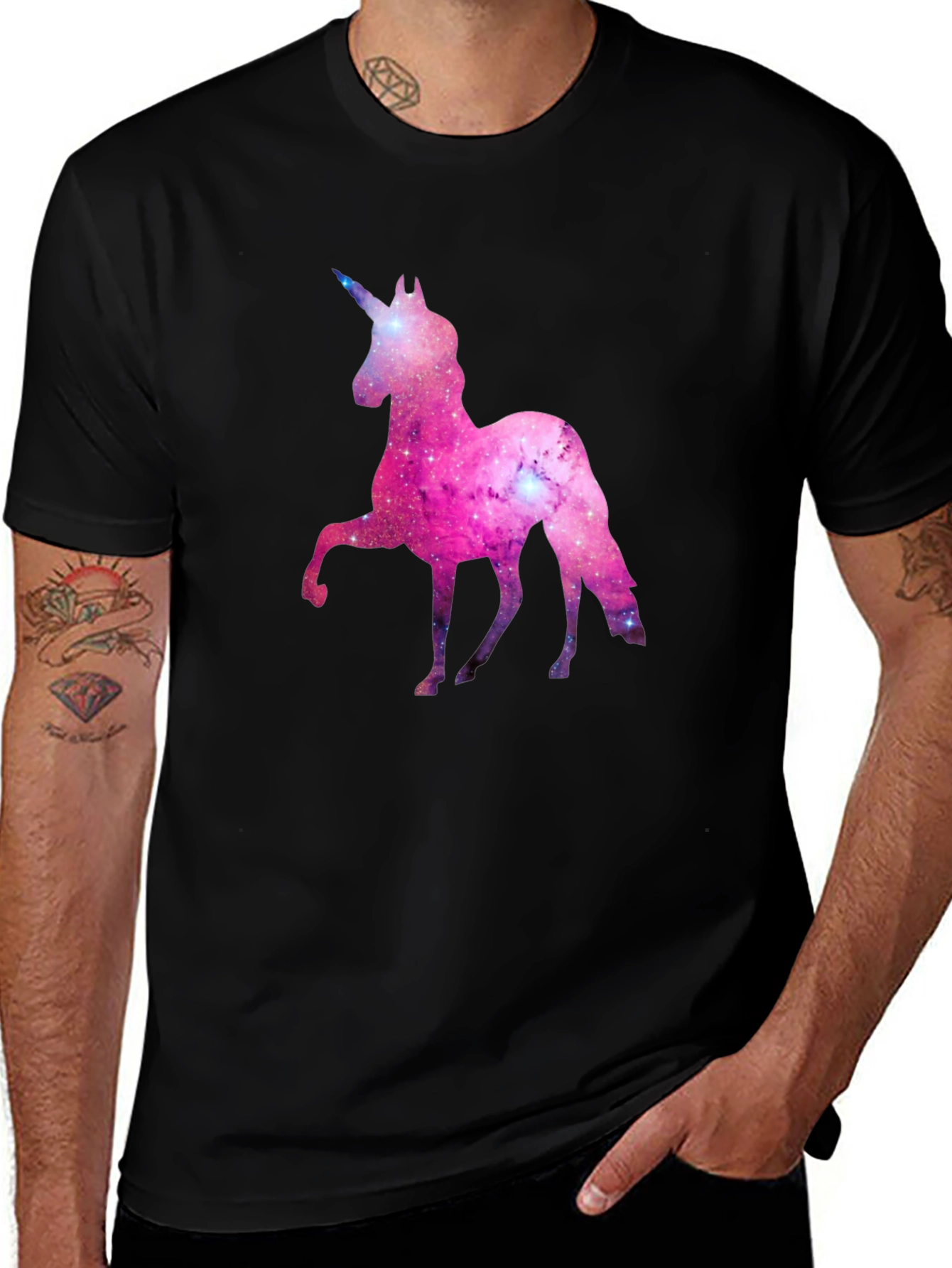 Variant 10 of Unicorn Galaxy T-Shirt - Black Cotton Blend