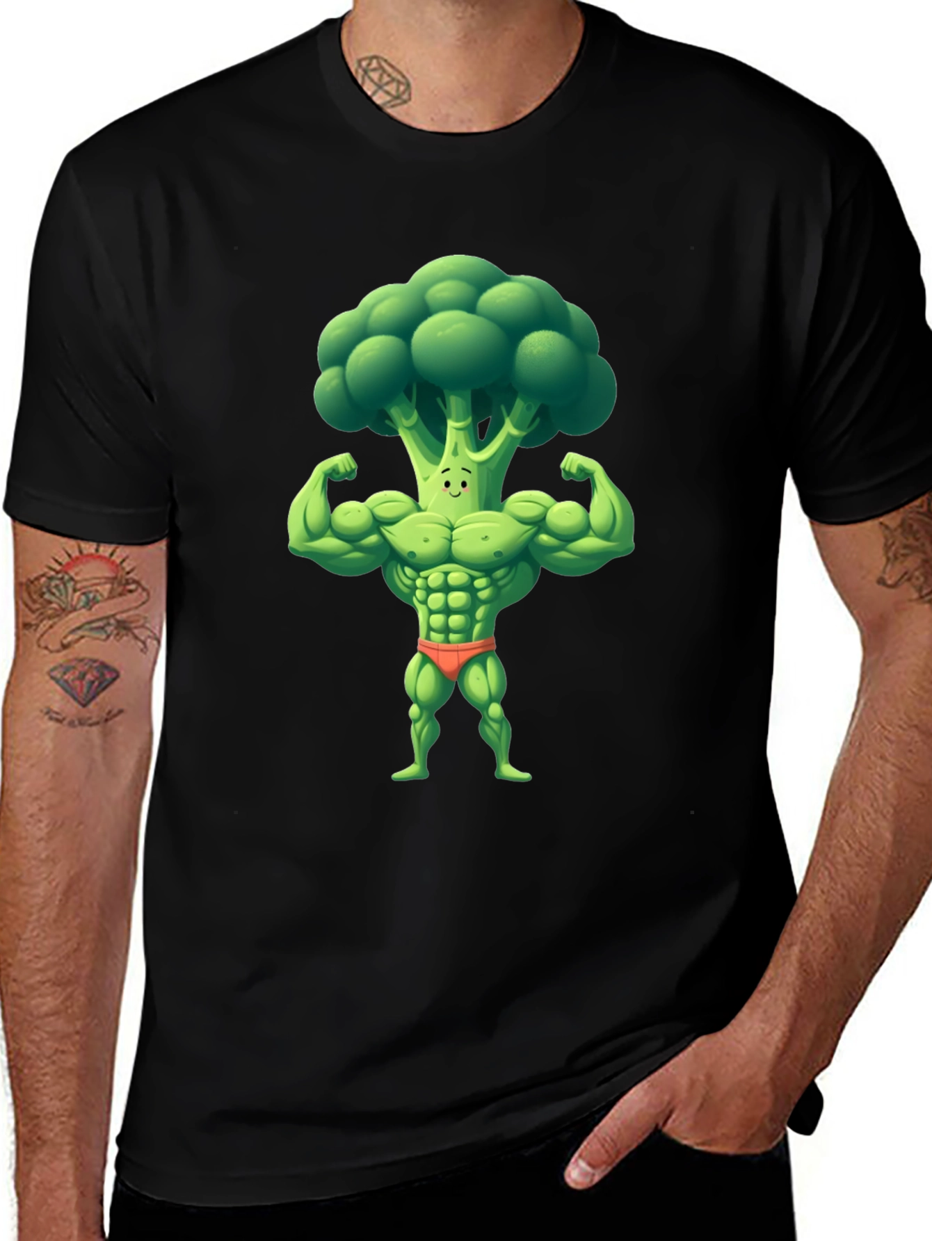Variant 25 of Broccoli Bodybuilder Graphic Tee - Black