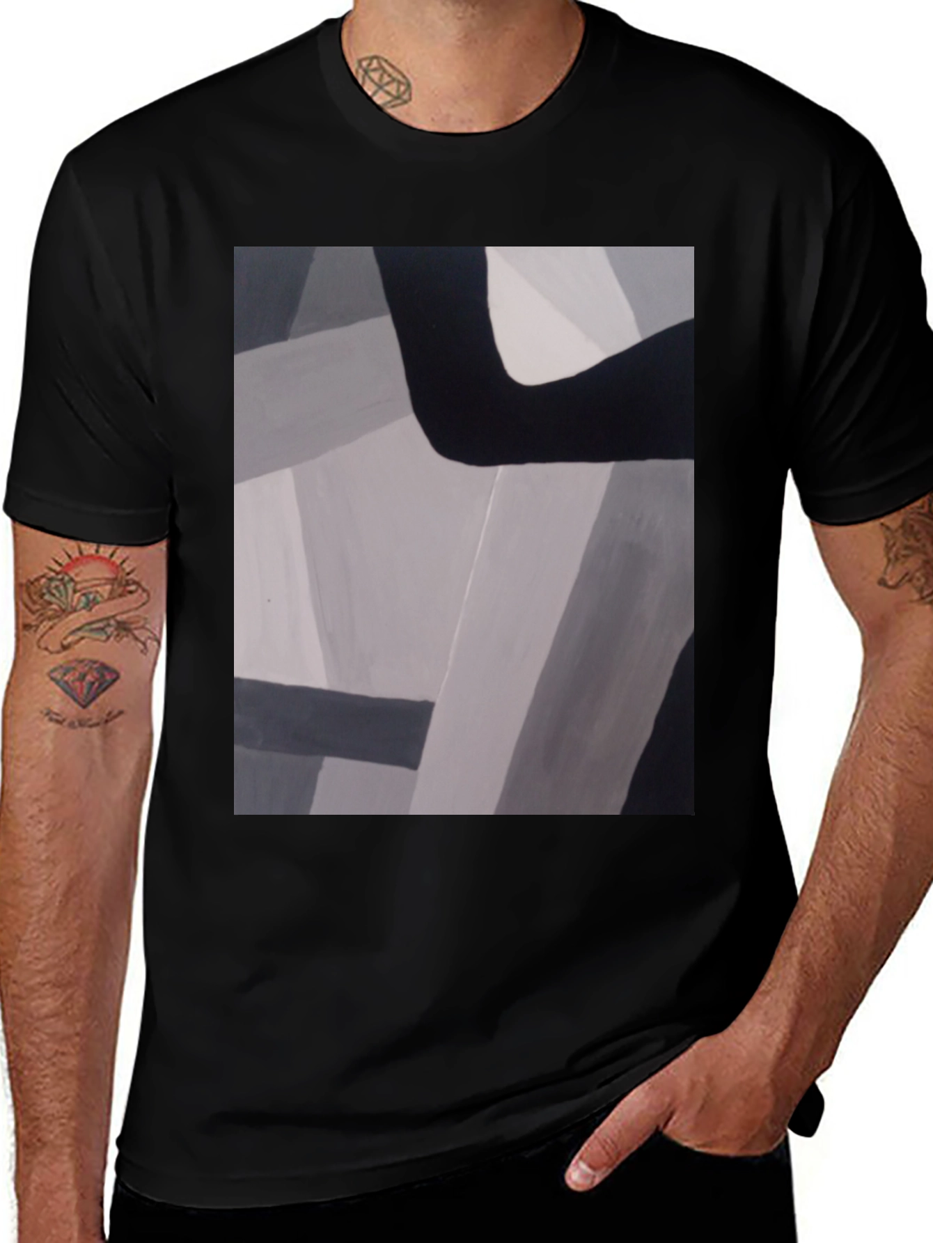 Variant 4 of Abstract Geometric Graphic Print Black T-Shirt