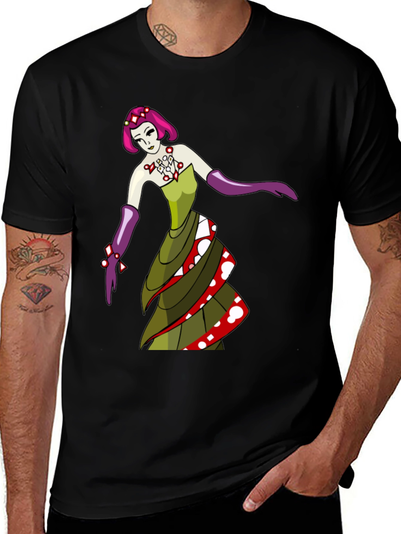 Variant 26 of Cartoon Woman Graphic Print Black T-Shirt