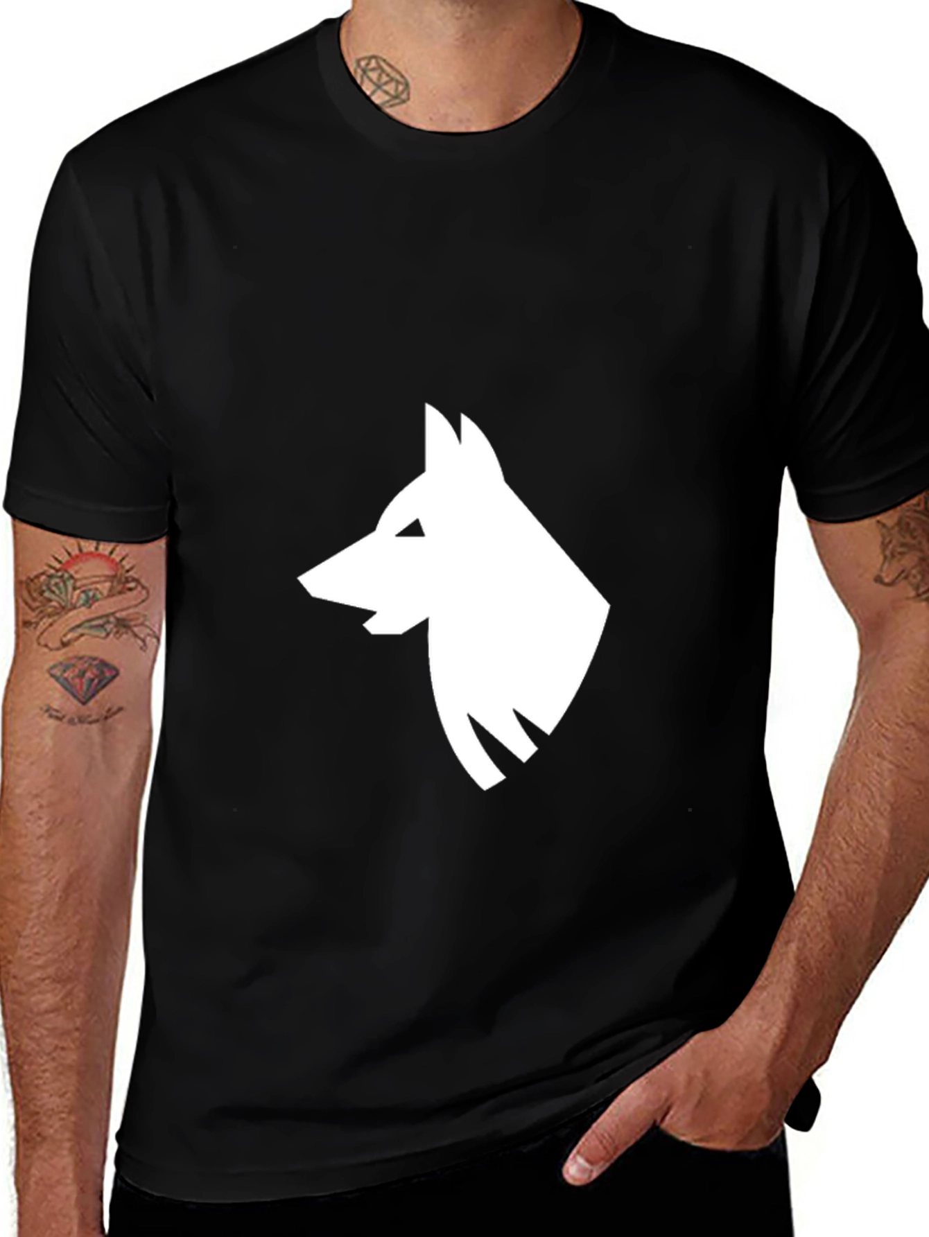 Black Black T-Shirt with White Wolf Graphic main image