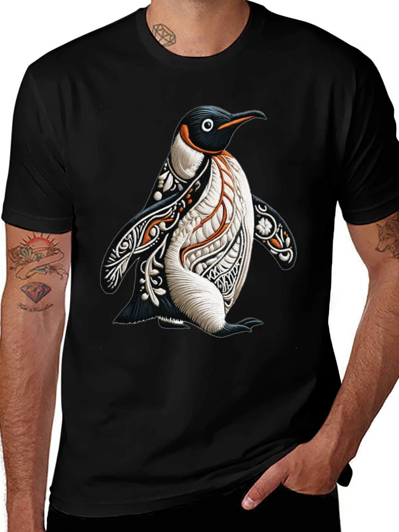 Variant 9 of Artistic Penguin Graphic Tee - Black