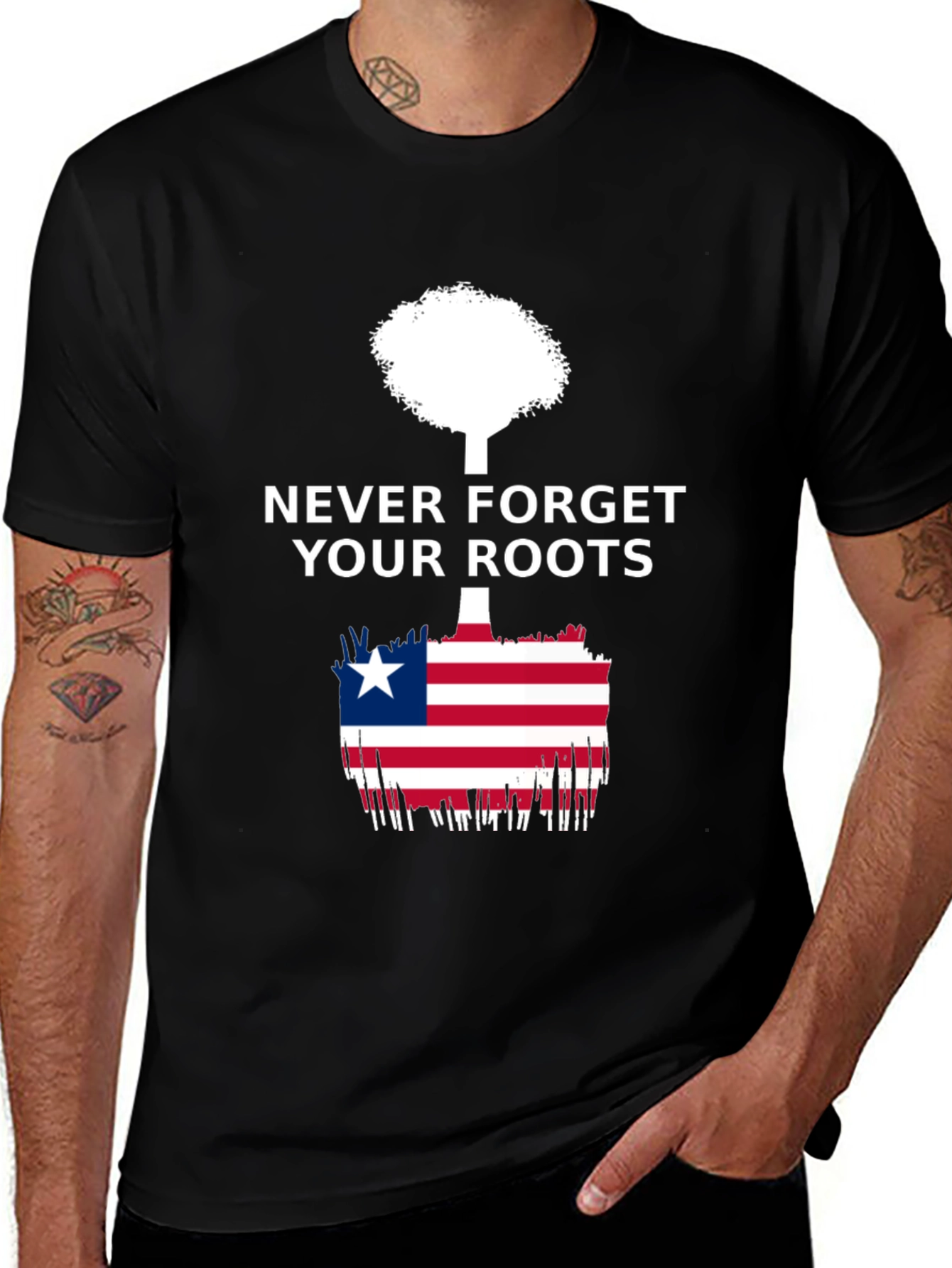Variant 19 of Never Forget Your Roots Liberia Flag T-Shirt