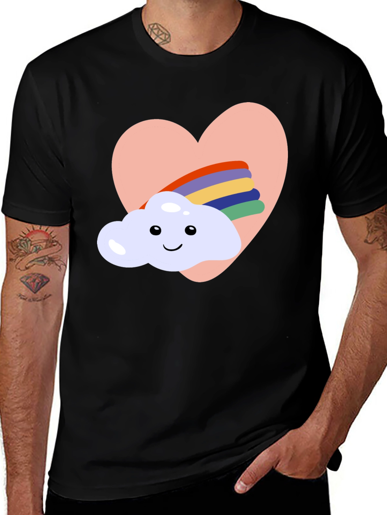 Variant 4 of Heart Cloud Rainbow Graphic Tee - Black Casual T-Shirt