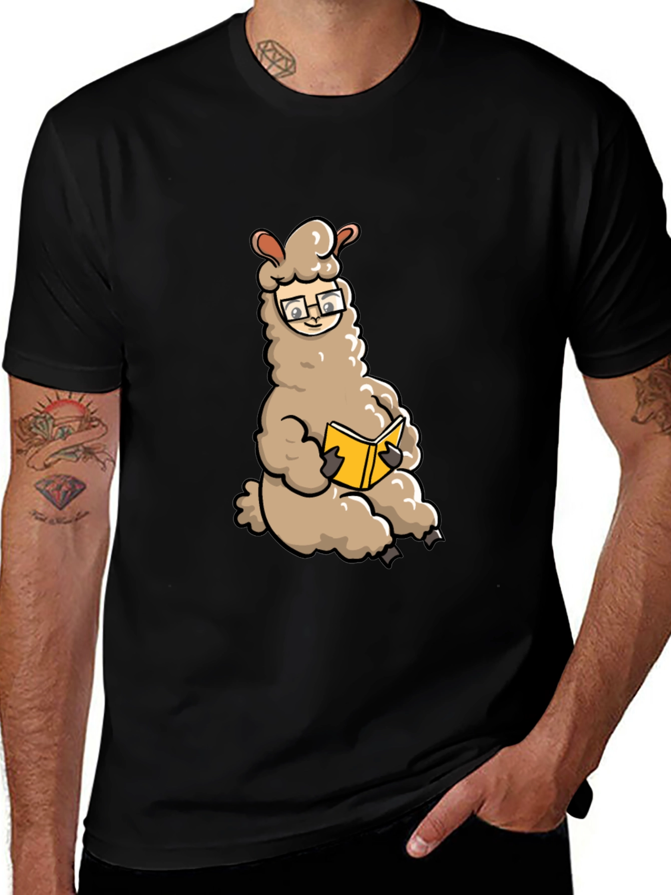 Black Llama Reading Book Graphic Tee - Black main image