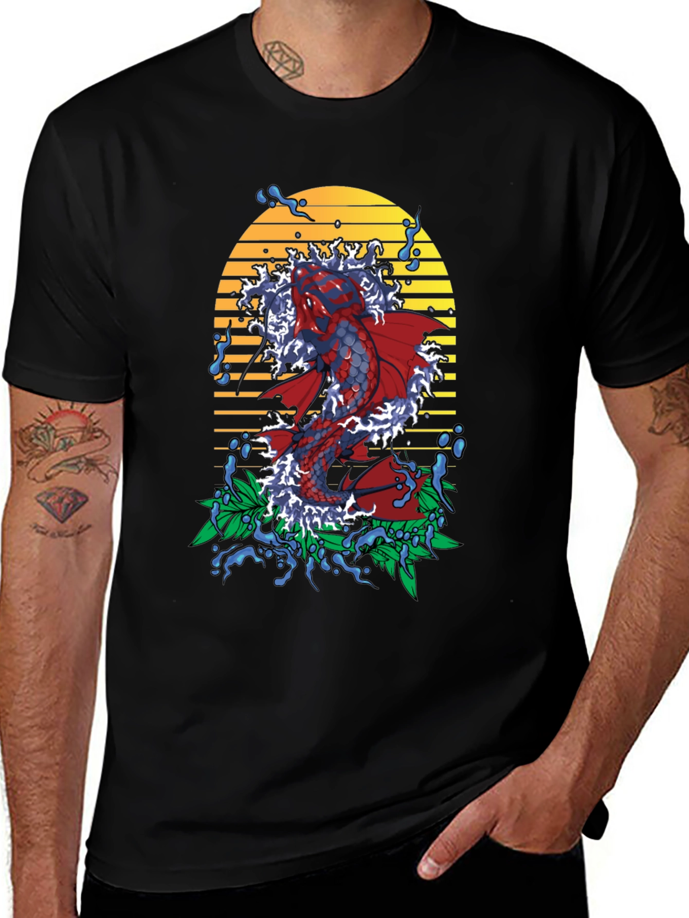 Variant 18 of Koi Fish Graphic Tee - Men's Black T-Shirt