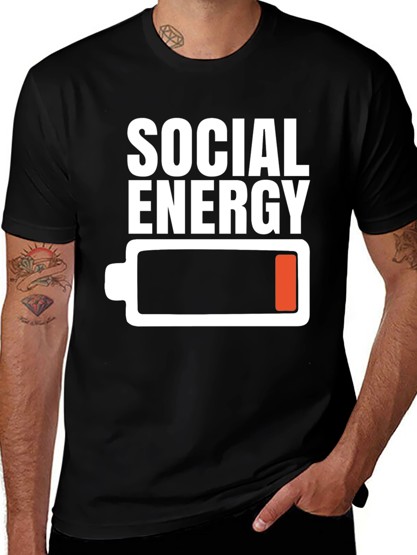 Variant 4 of Social Energy Low Battery T-Shirt - Black Graphic Tee