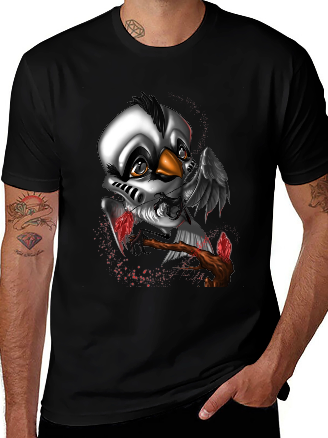 Variant 28 of Men's Black T-Shirt with Bird Graphic