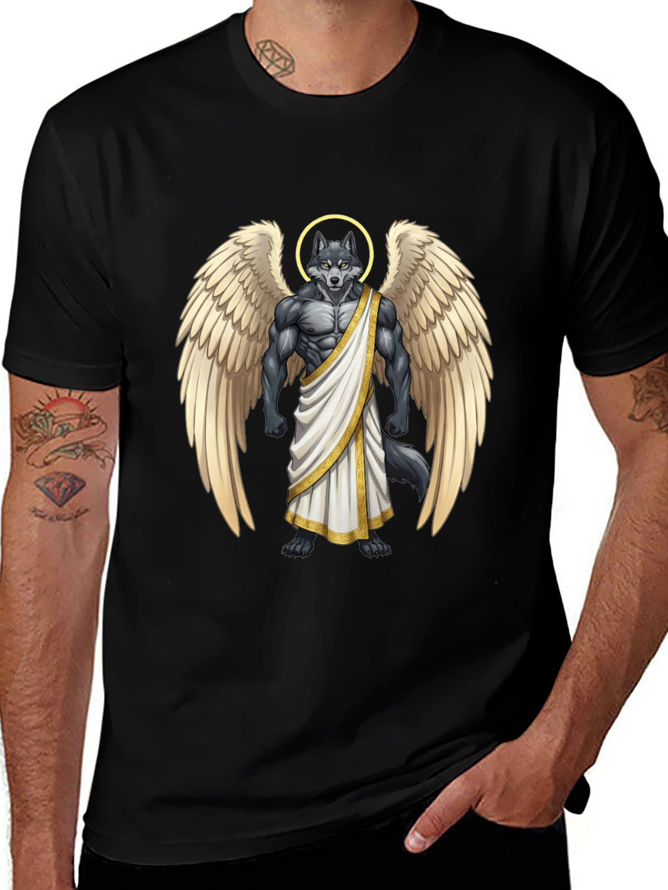 Variant 14 of Angel Wolf Graphic Tee - Black Cotton T-Shirt