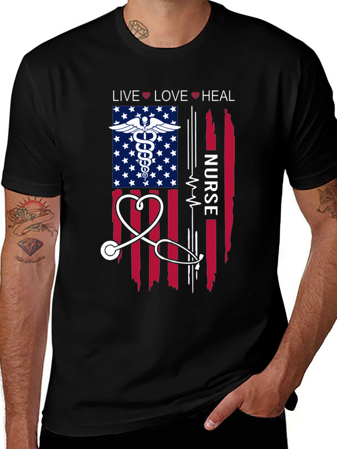 Variant 7 of Nurse USA Flag Graphic T-Shirt
