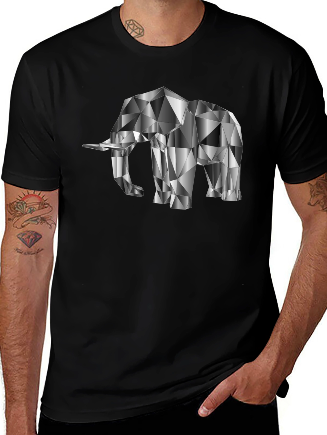 Variant 24 of Geometric Elephant Graphic Tee - Modern Black T-Shirt