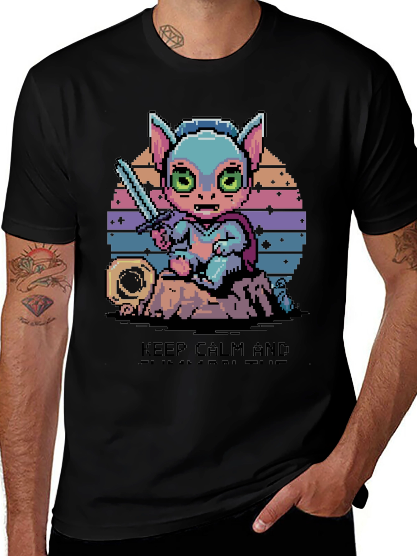 Variant 5 of Pixel Art Creature T-Shirt - Keep Calm & Roll Dice
