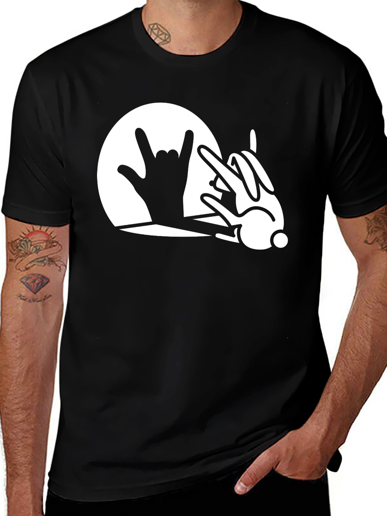 Variant 13 of Rock On Bunny T-Shirt - Black, Unique Design