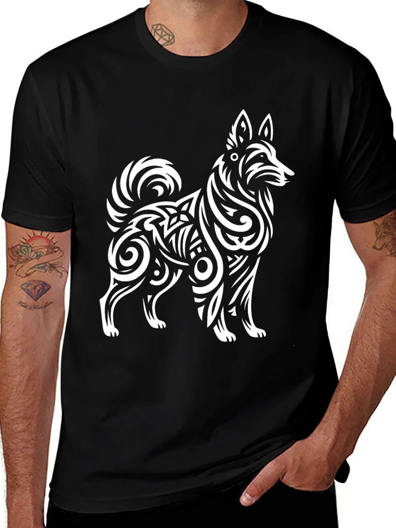 Variant 20 of Tribal Dog Graphic Black T-Shirt