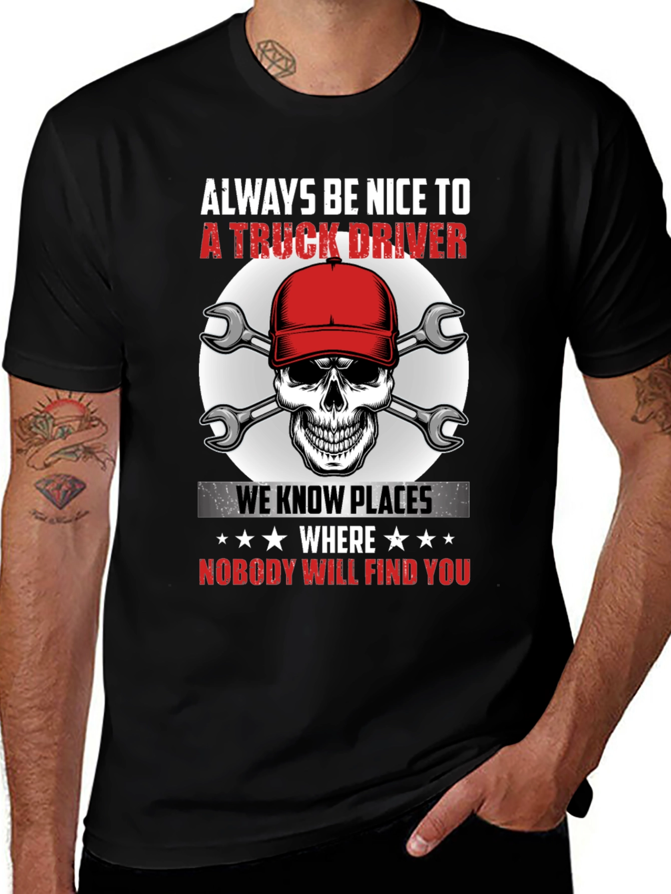 Variant 6 of Truck Driver T-Shirt: Always Be Nice Funny Skull Tee