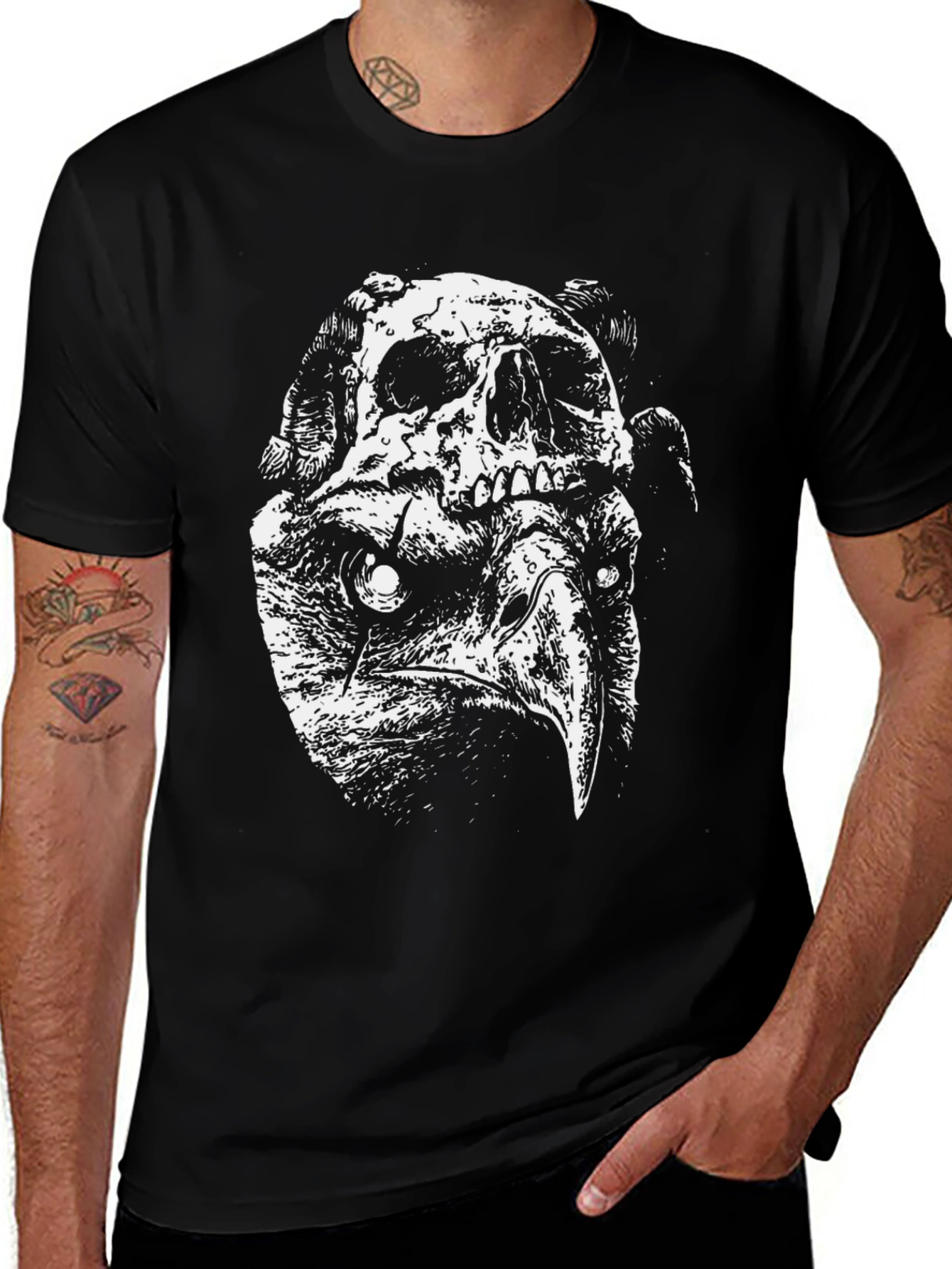 Variant 10 of Skull & Raven Graphic Tee - Men's Black T-Shirt