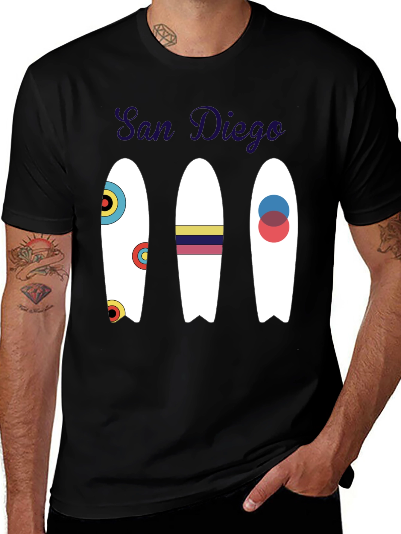 Variant 9 of San Diego Surfboard Graphic Tee - Black Cotton T-Shirt