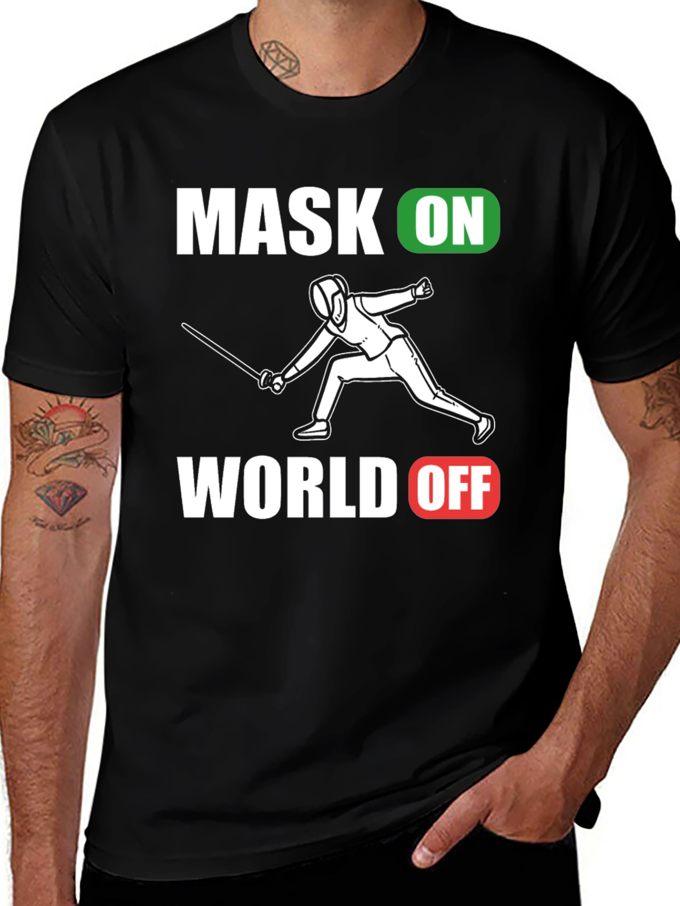 Variant 27 of Mask On World Off Fencing T-Shirt