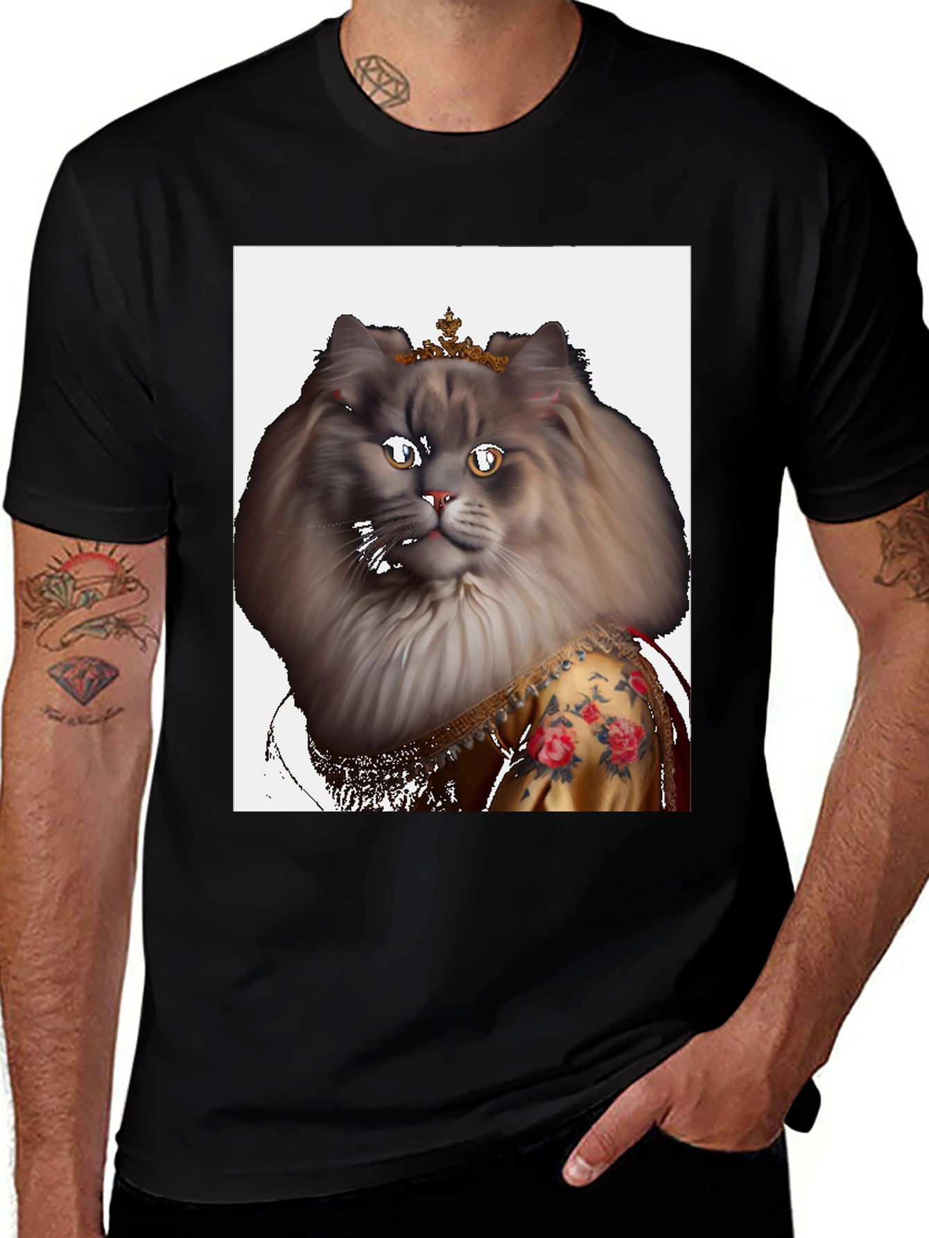 Variant 5 of Royal Cat T-Shirt: Crowned Feline Portrait Tee