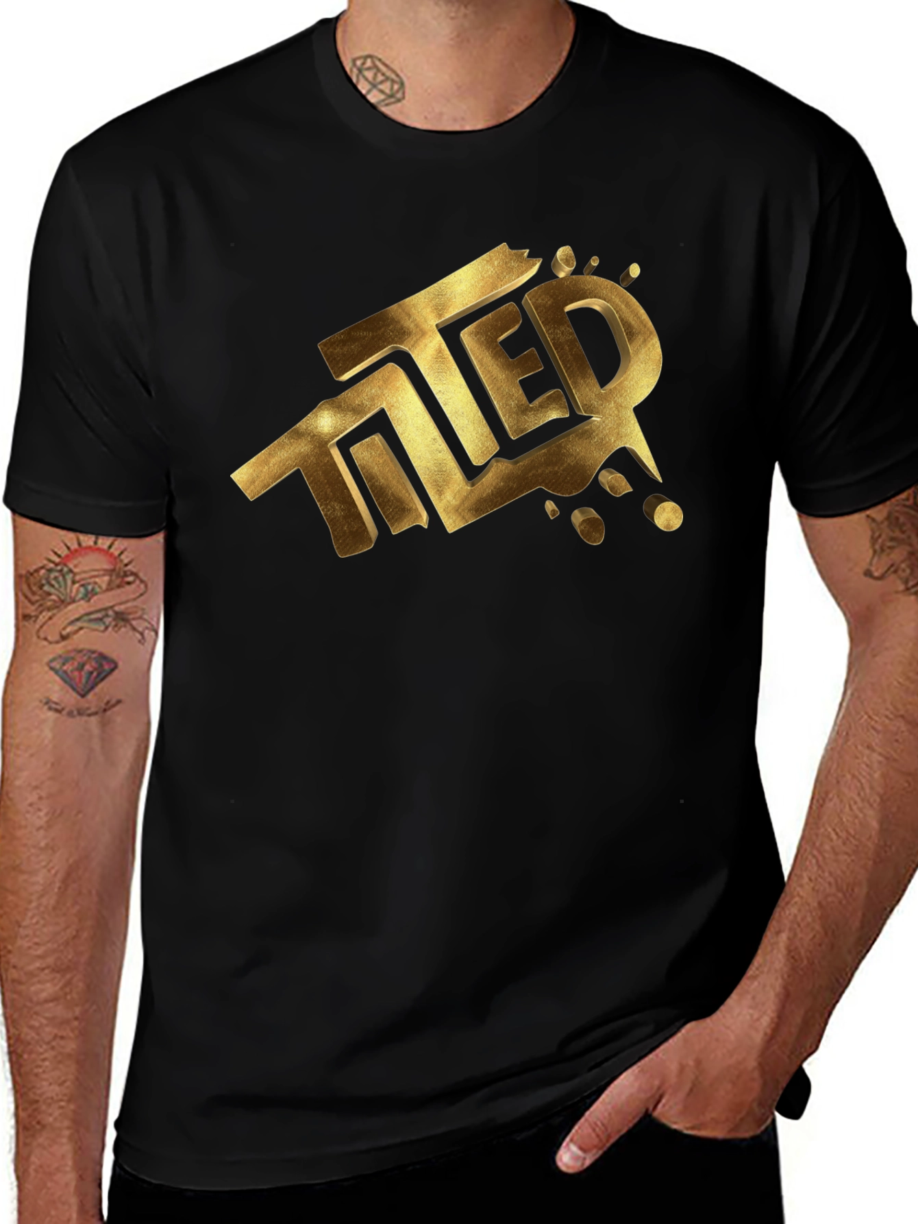 Variant 22 of Tilted Gold Graphic Black T-Shirt