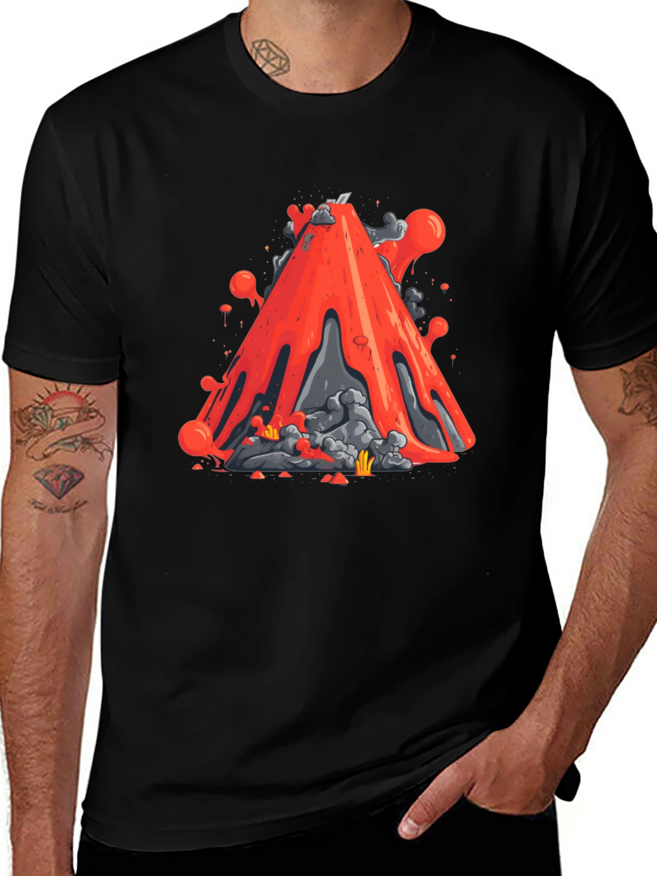 Variant 17 of Volcano Lava Graphic Tee - Black Cotton T-Shirt