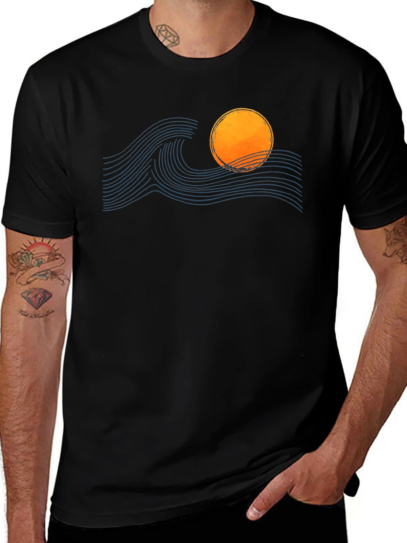 Variant 26 of Sunset Wave Graphic Tee - Soft Black Cotton T-Shirt