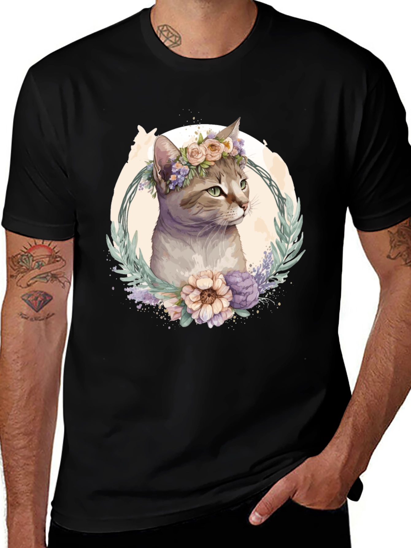 Variant 25 of Floral Cat T-Shirt: Stylish Cat Lover Tee