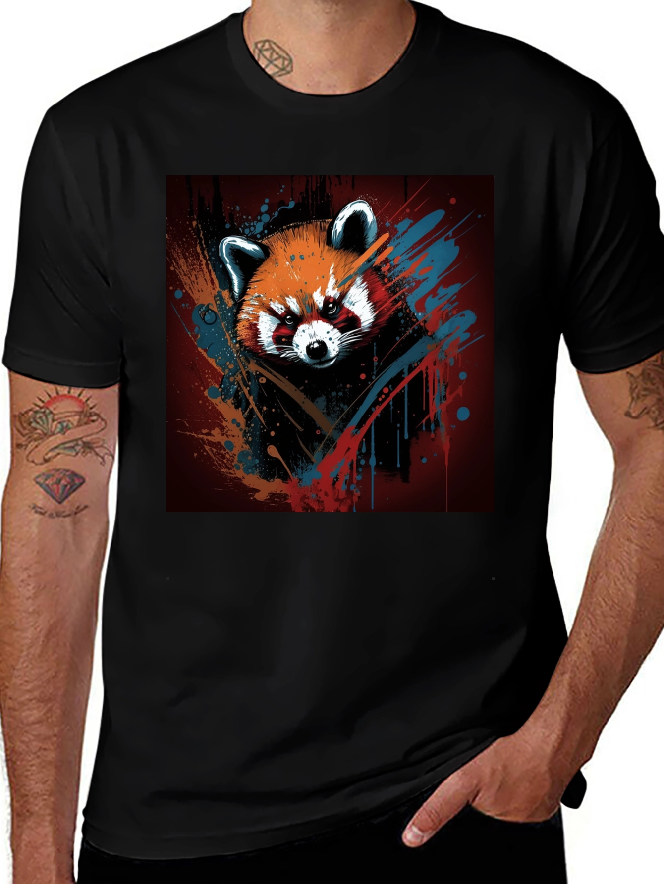Variant 12 of Red Panda Graphic Tee - Stylish Men's Black T-Shirt