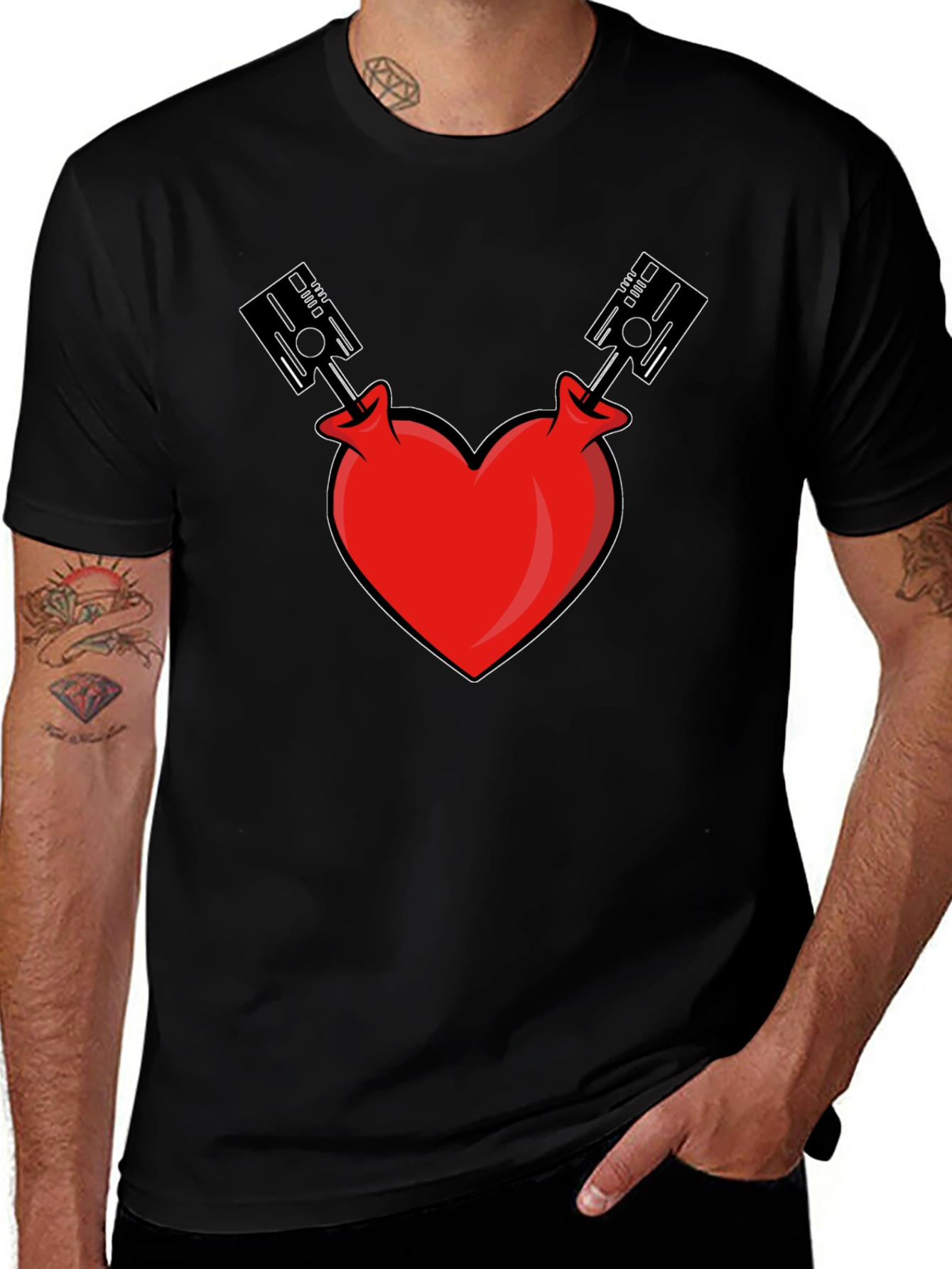 Heart Piston Graphic Tee - Black