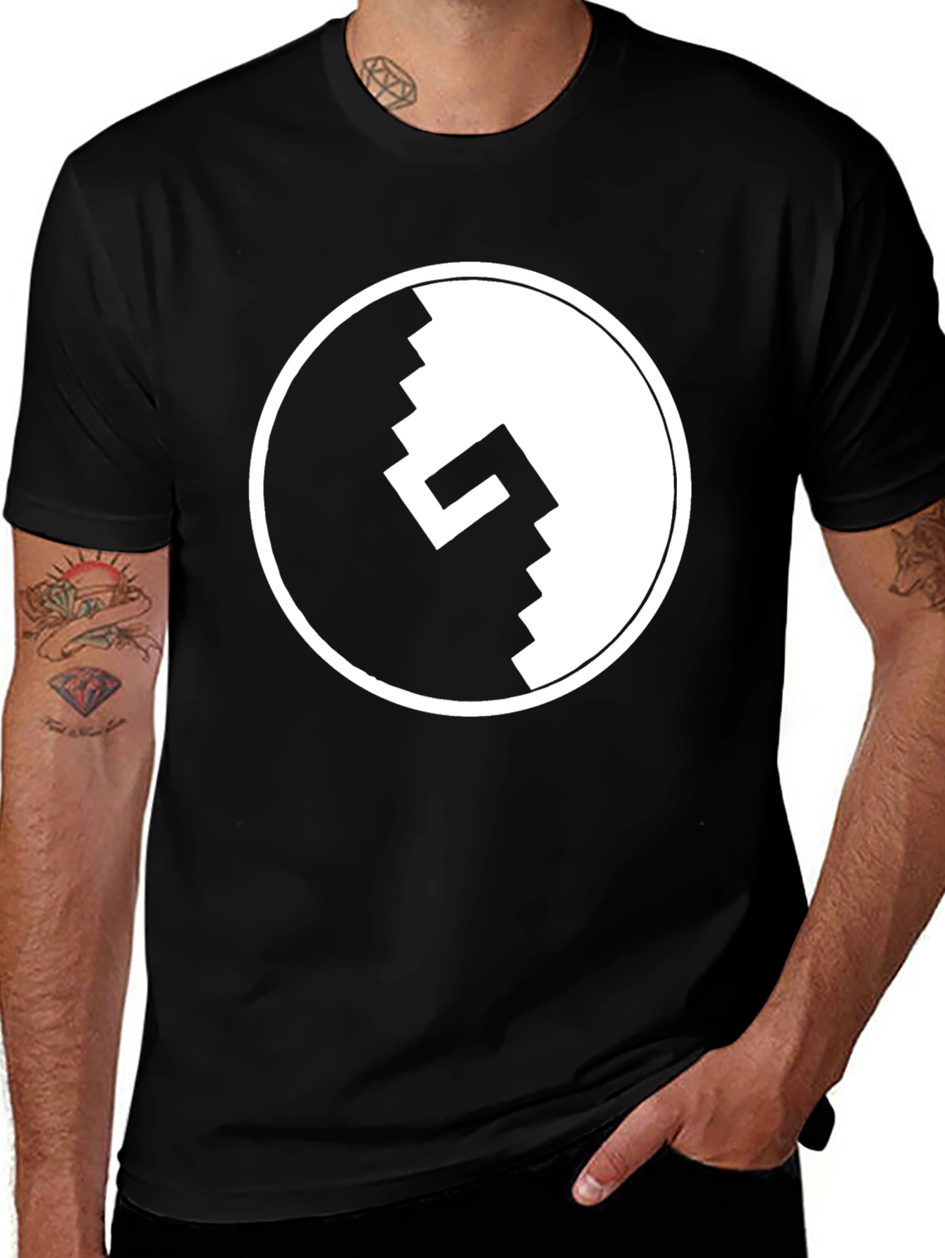 Variant 24 of Pixel Yin Yang Graphic Tee - Black Cotton T-Shirt