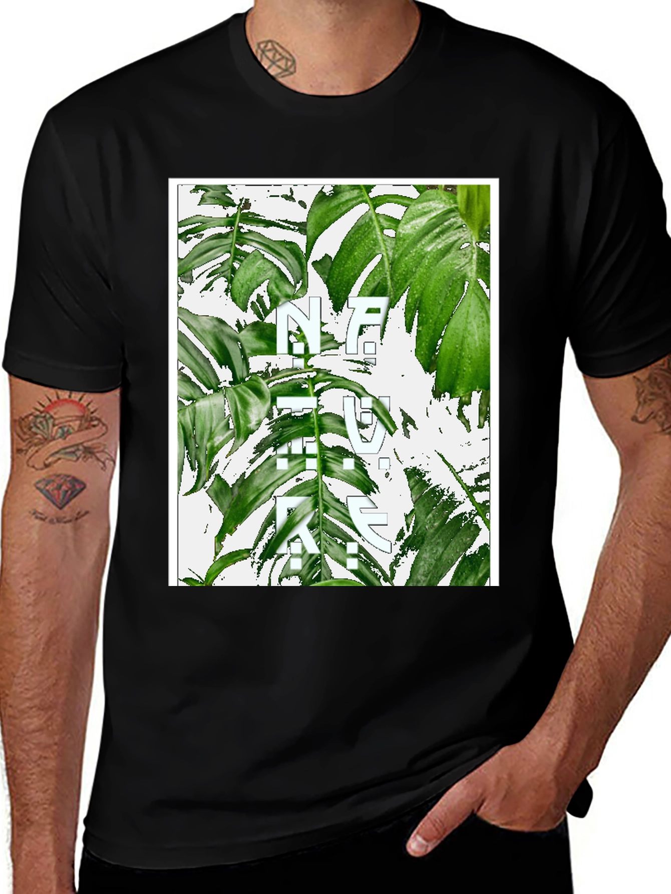 Black Nature Graphic T-Shirt - Modern Botanical Print main image